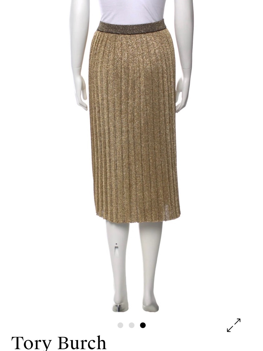Tory Burch Metallic Gold Pleated Midi Skirt Size XL